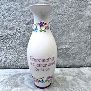 Ceramic Vase Grandmother Another Word for Love Floral Accent Purple Trim Family